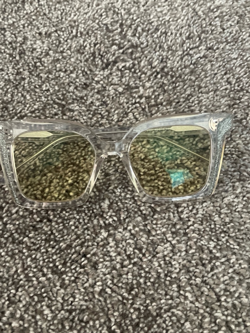 Clear Square Sunglasses with Green Tint